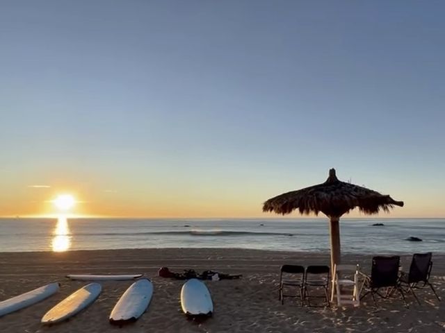Surfboards at sunrise on a Los Cabos beach